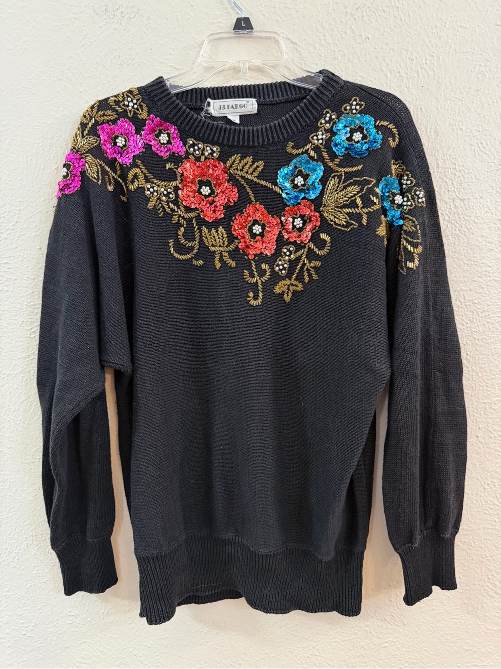 Vintage black crew sweater with elaborate beading